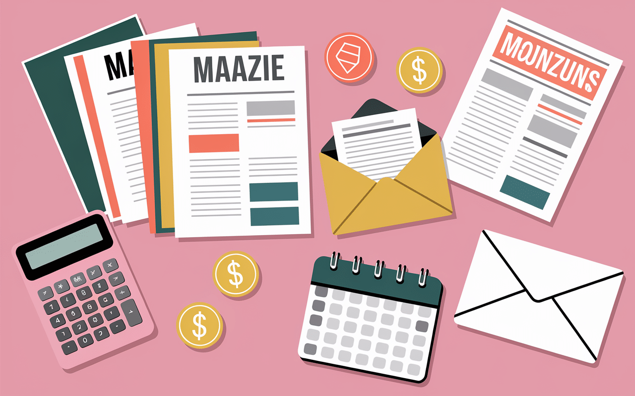 table avec magazines et calculatrice pour abonnement magazine votre beauté