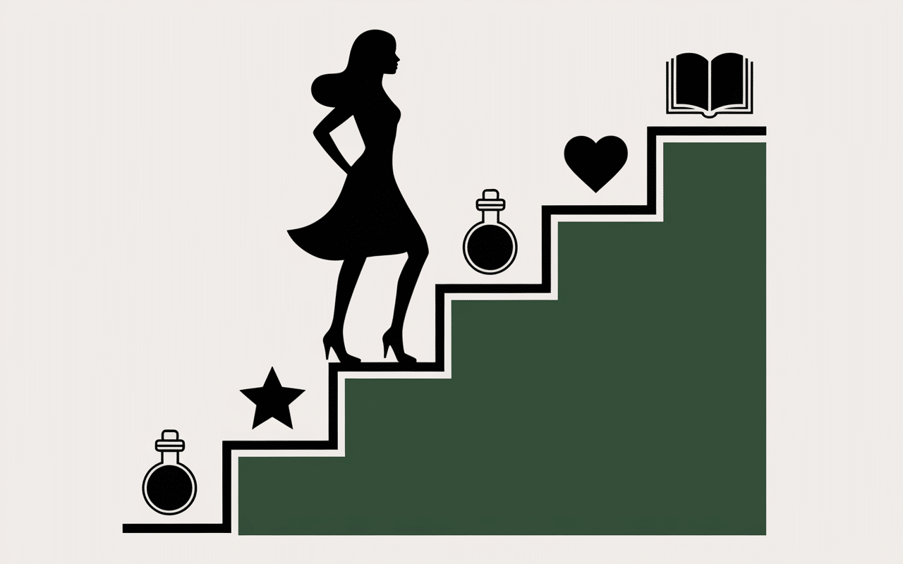 Femme montant escalier symbolique techniques etre sur de soi