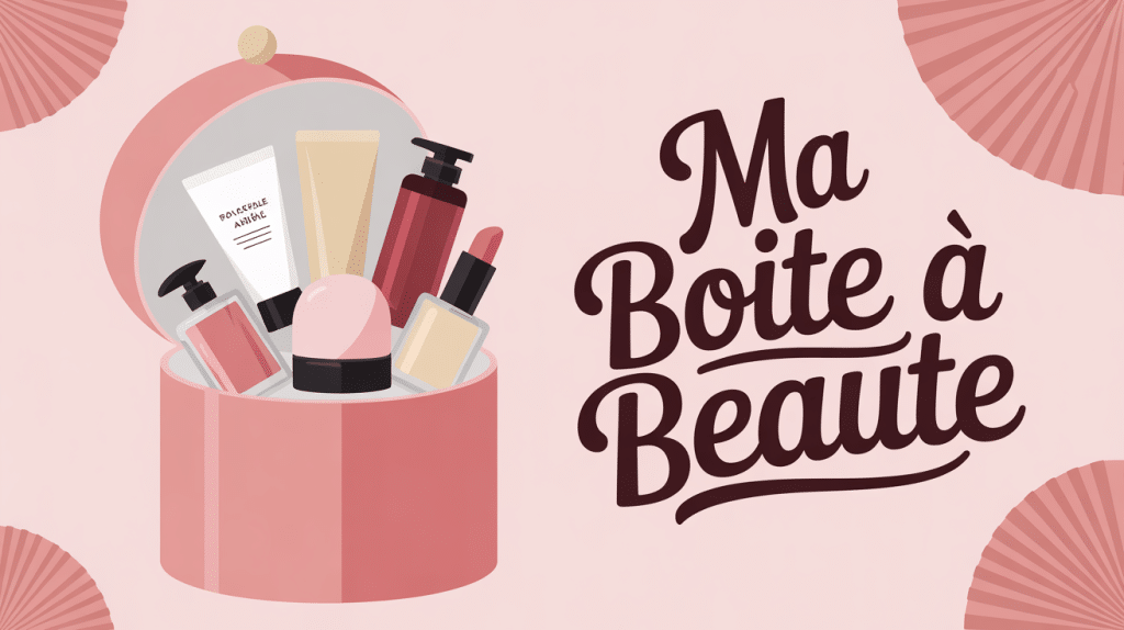 boite a beaute ouverte avec produits cosmetiques varietes rose pastel