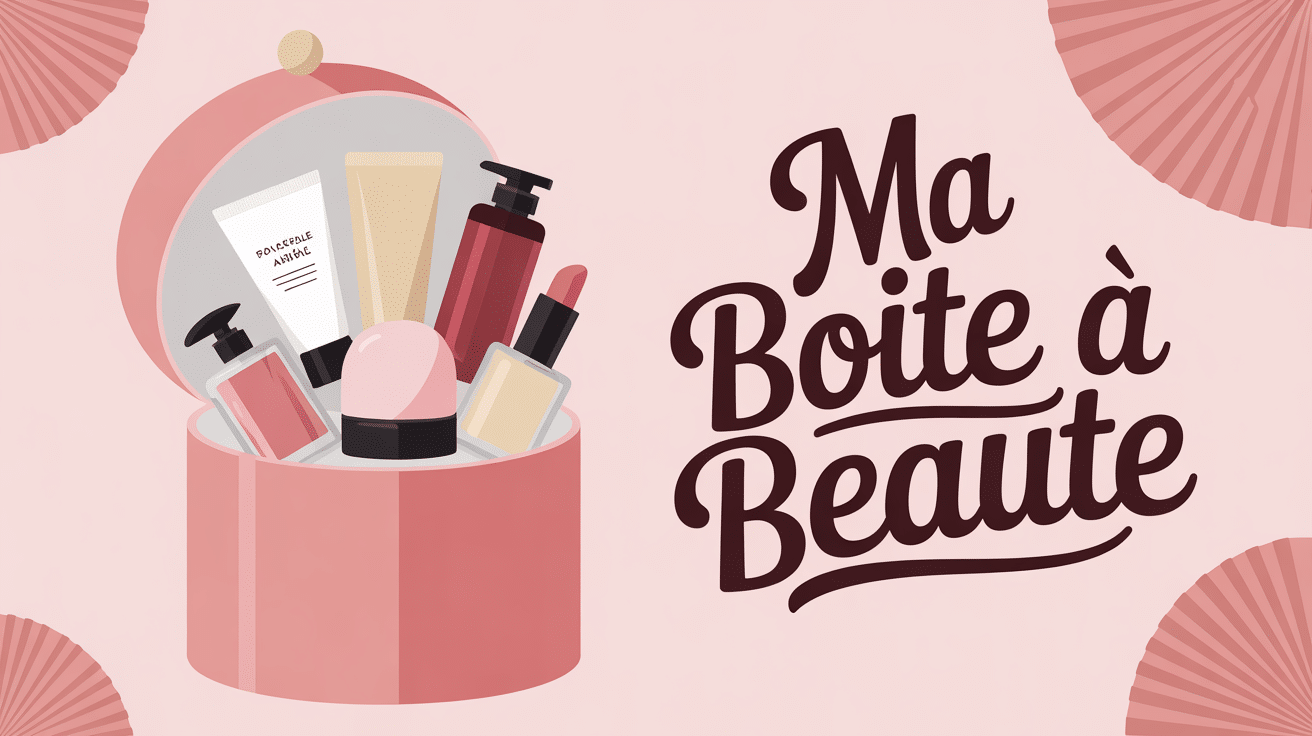 boite a beaute ouverte avec produits cosmetiques varietes rose pastel