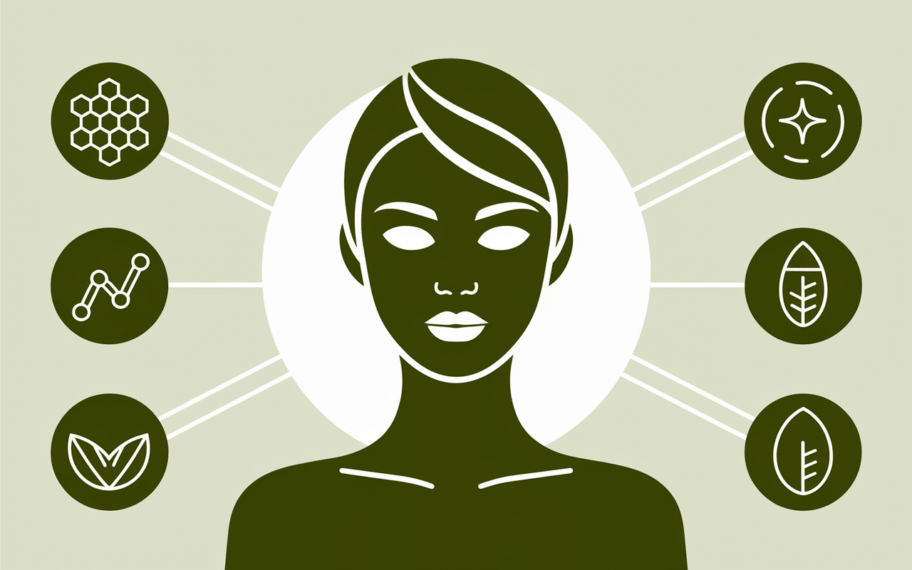 Silhouette peau lumineuse avec symboles scientifiques effets matcha skin