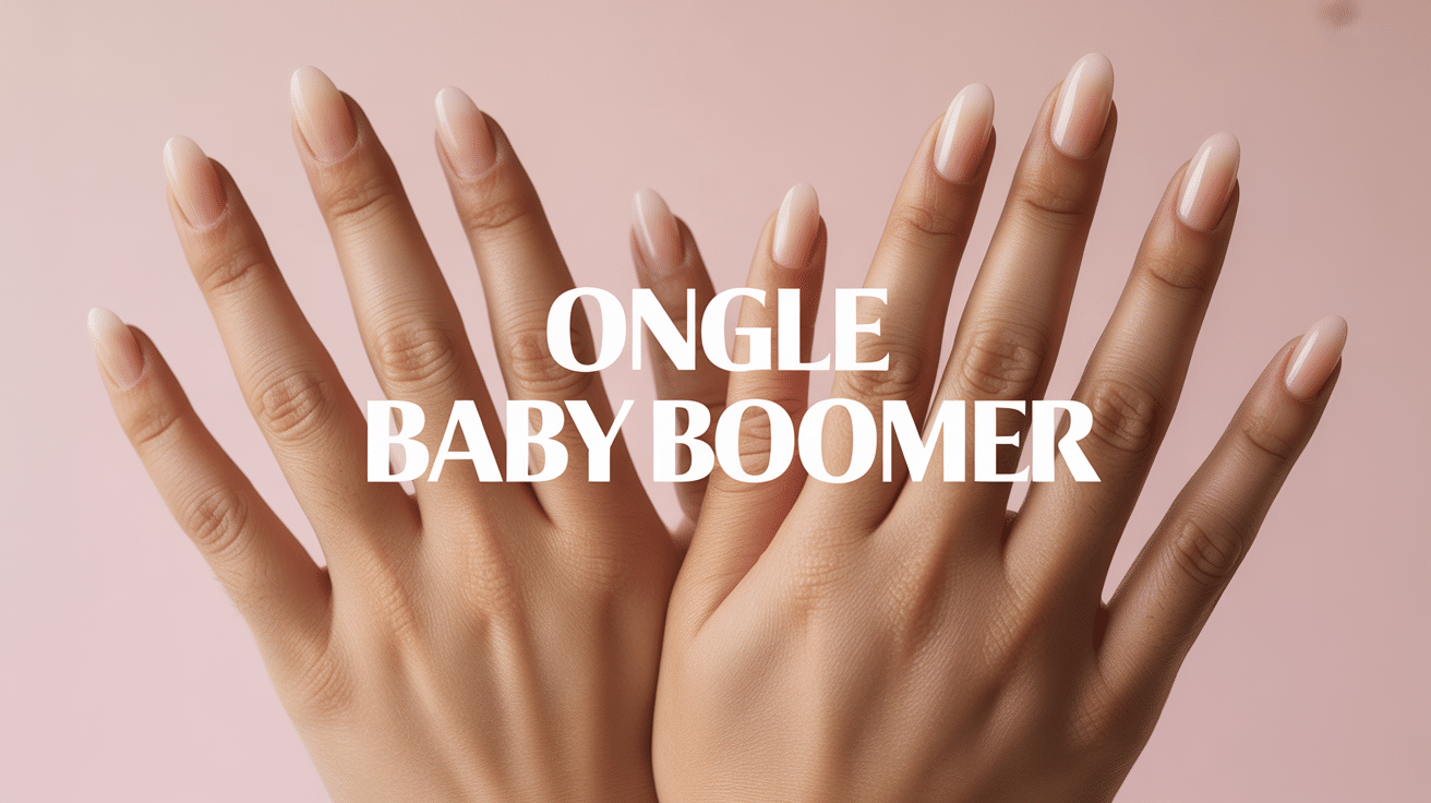mains avec ongles baby boomer degrade nude blanc nacre
