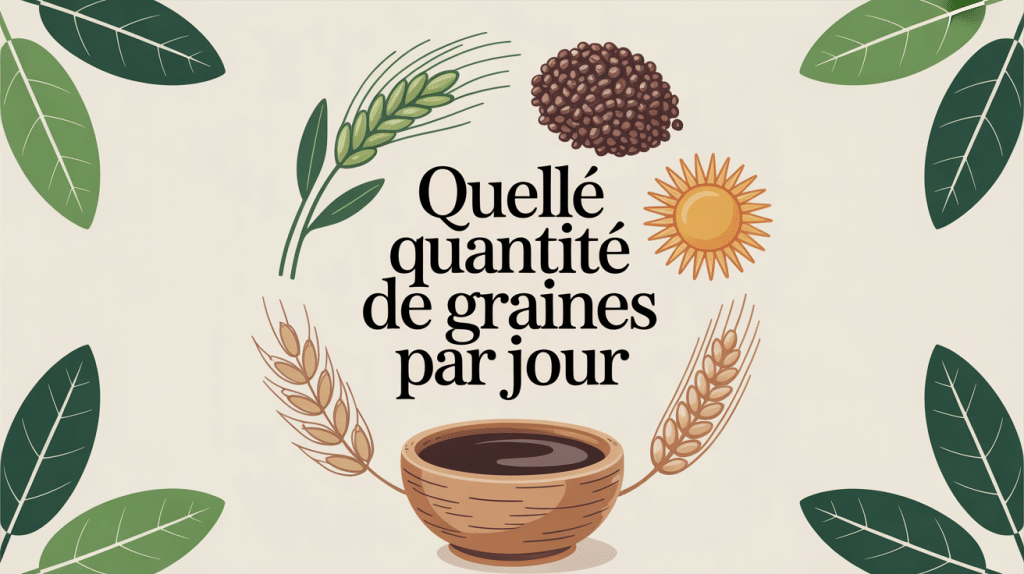 Composition artistique de graines colorées en cercle avec cuillère et titre