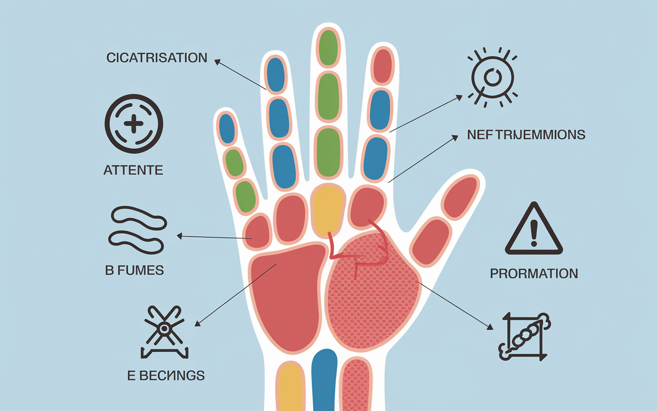 main avec zones tatouage du doigt et cicatrisation difficile