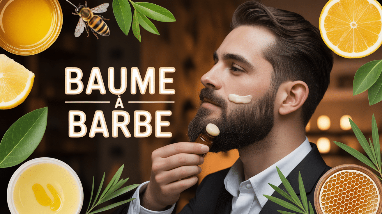 Homme appliquant baume à barbe