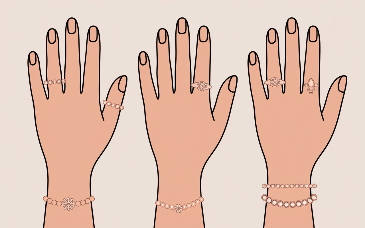 Illustration de bagues sur chaque doigt