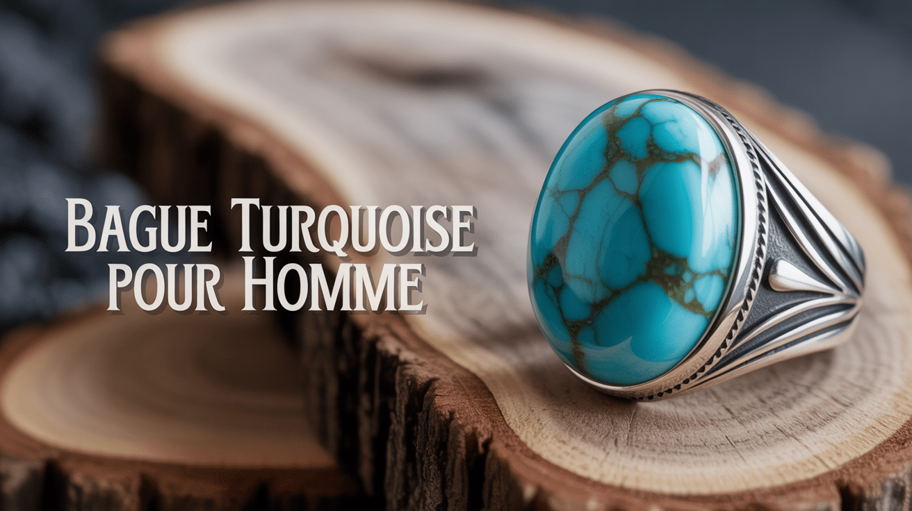 Bague turquoise pour homme en argent sur bois