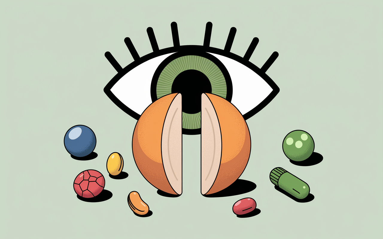 Bienfaits des dattes pour les yeux avec nutriments et œil stylisé