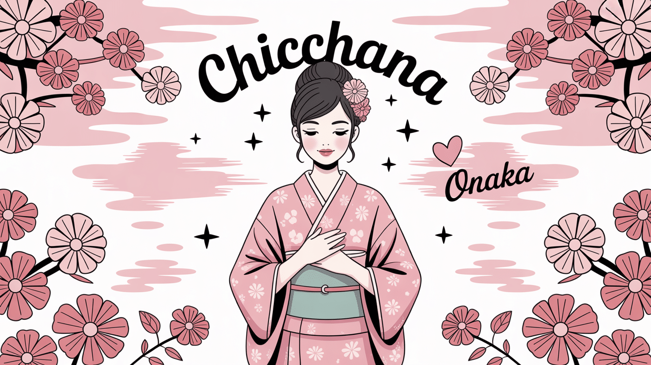 illustration kawaii chicchana onaka avec kimono et cerisiers