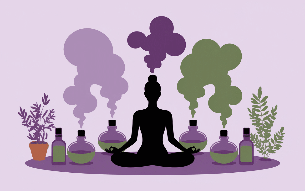 méditation calme avec huile essentielle contre rumination mentale et diffuseur