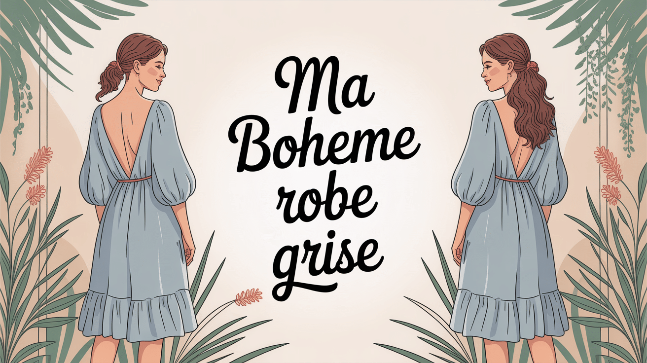femme en ma boheme robe grise dans un décor naturel