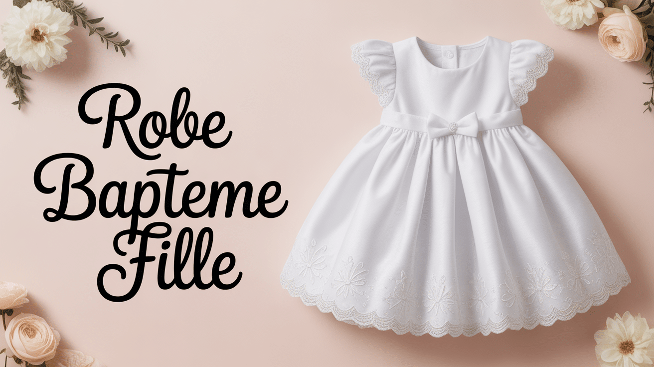 robe baptême fille blanche avec dentelle et fleurs décoratives