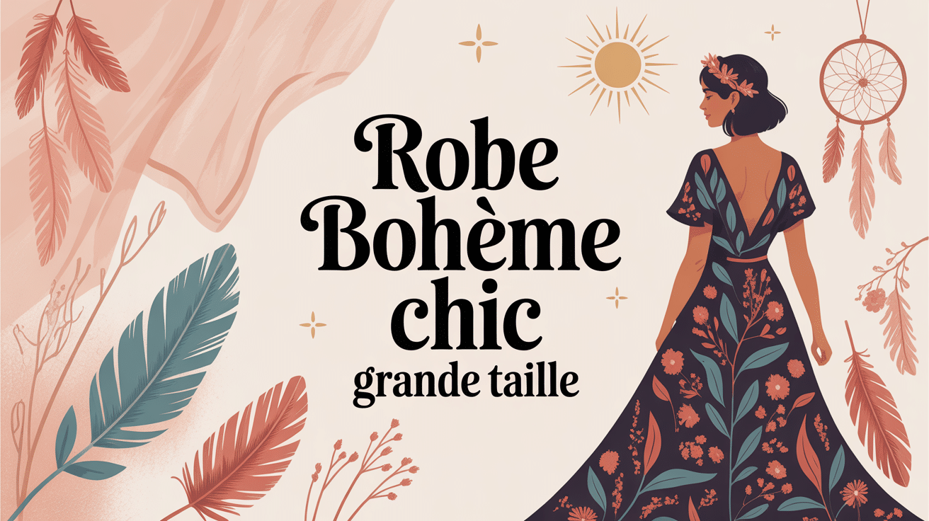 Femme en robe boheme chic grande taille élégante avec motifs floraux