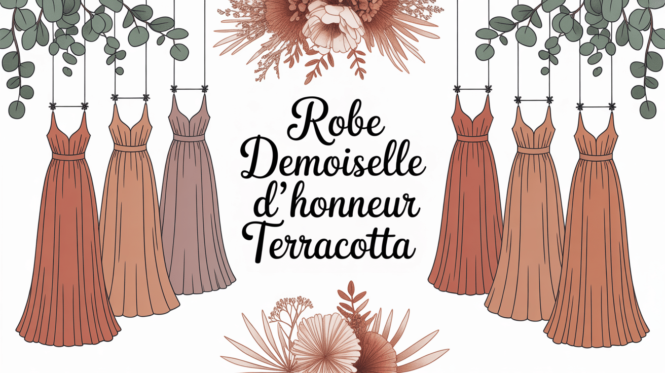 robes demoiselle d’honneur terracotta tons varies sur cintres dorés