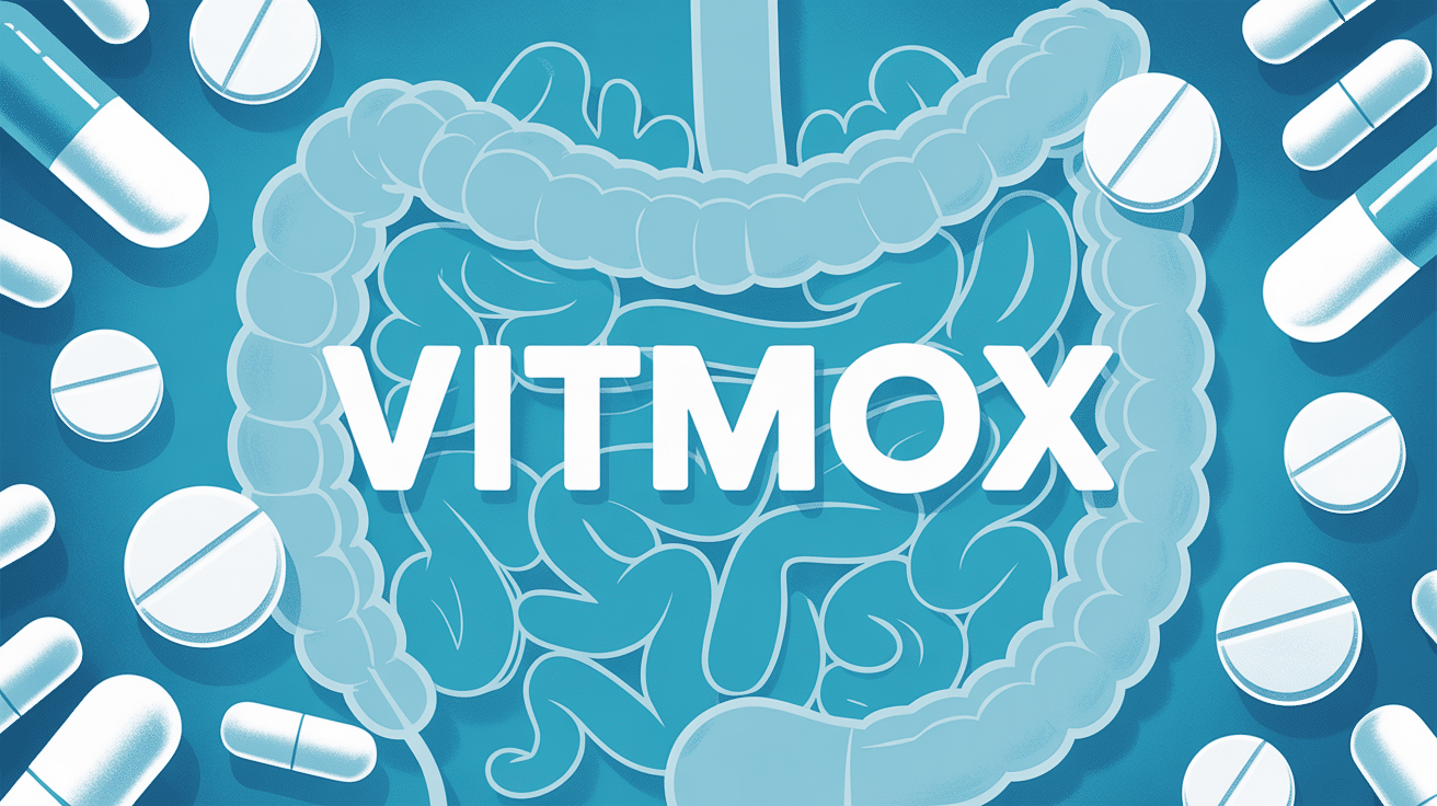 Image vitmox comprimés et vers intestinaux stylisés