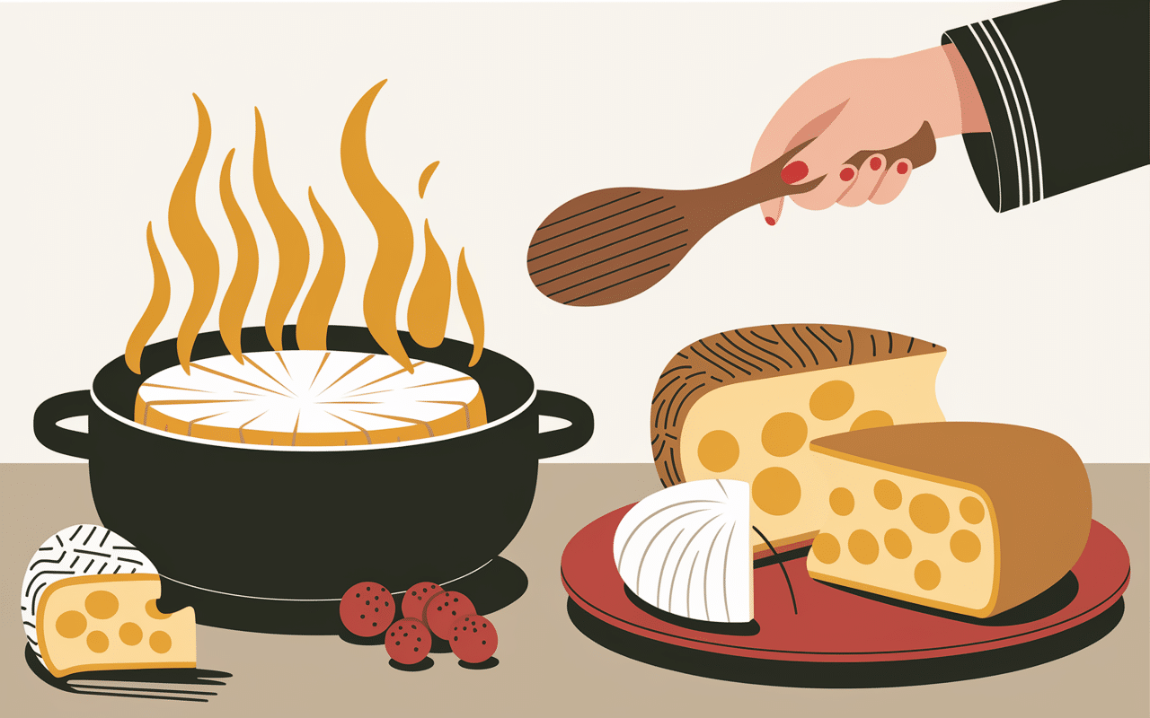 Fromages sûrs et gorgonzola enceinte cuit