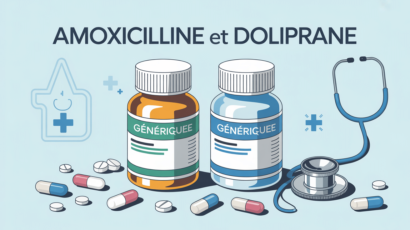 amoxicilline et doliprane boîtes médicaments croix pharmacie