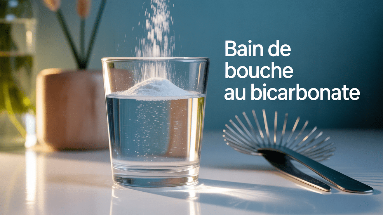 Verre eau poudre bain de bouche bicarbonate