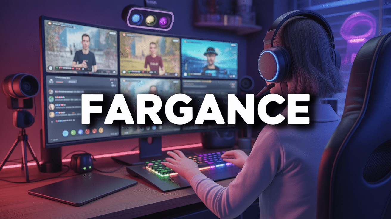 Fargance devant setup streaming avec écrans et accessoires gaming