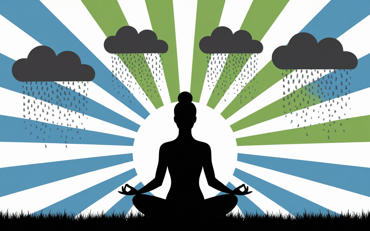 Silhouette méditation grounding herbe ondes apaisantes