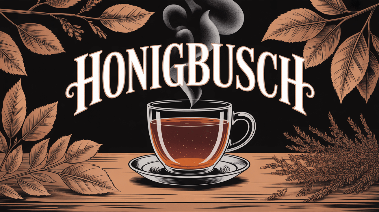 illustration tasse de thé honigbusch dorée sur table