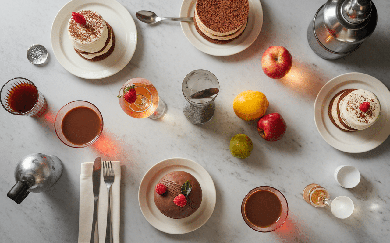 Liqueur de café avec desserts et cocktails gourmands