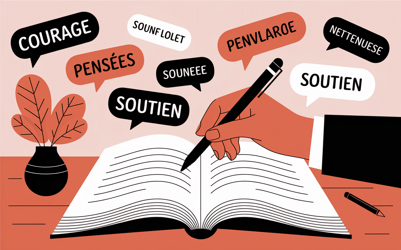 main stylo carnet mots bienveillants sms