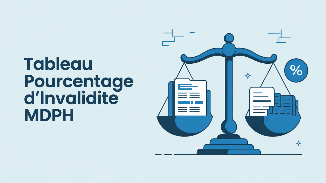 Tableau pourcentage d'invalidité MDPH illustration balance et documents
