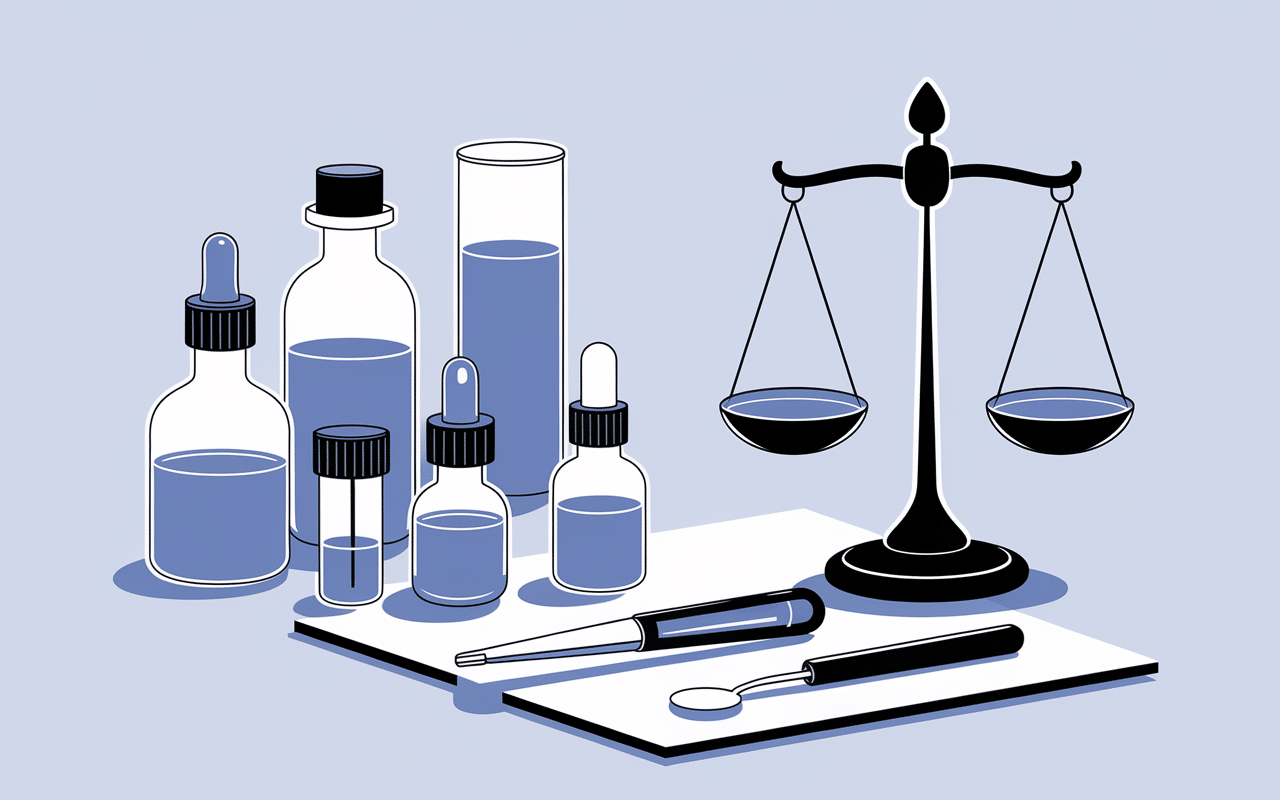 Laboratoire avec flacons bleu de méthylène pharmacie