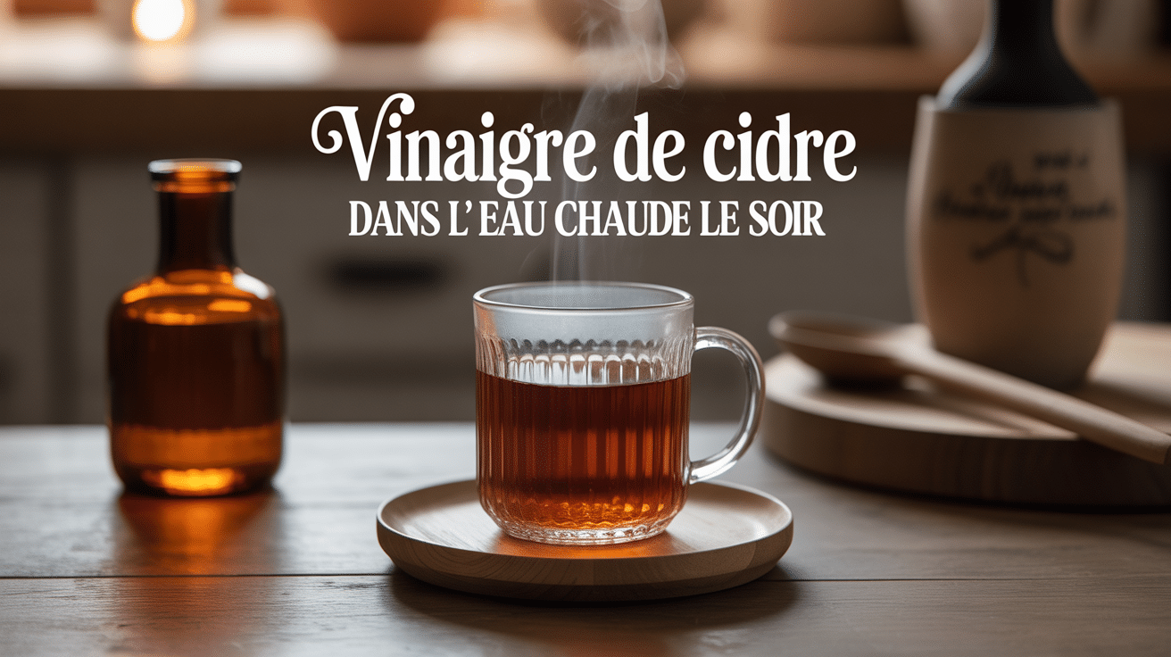 tasse vinaigre de cidre eau chaude le soir sur table