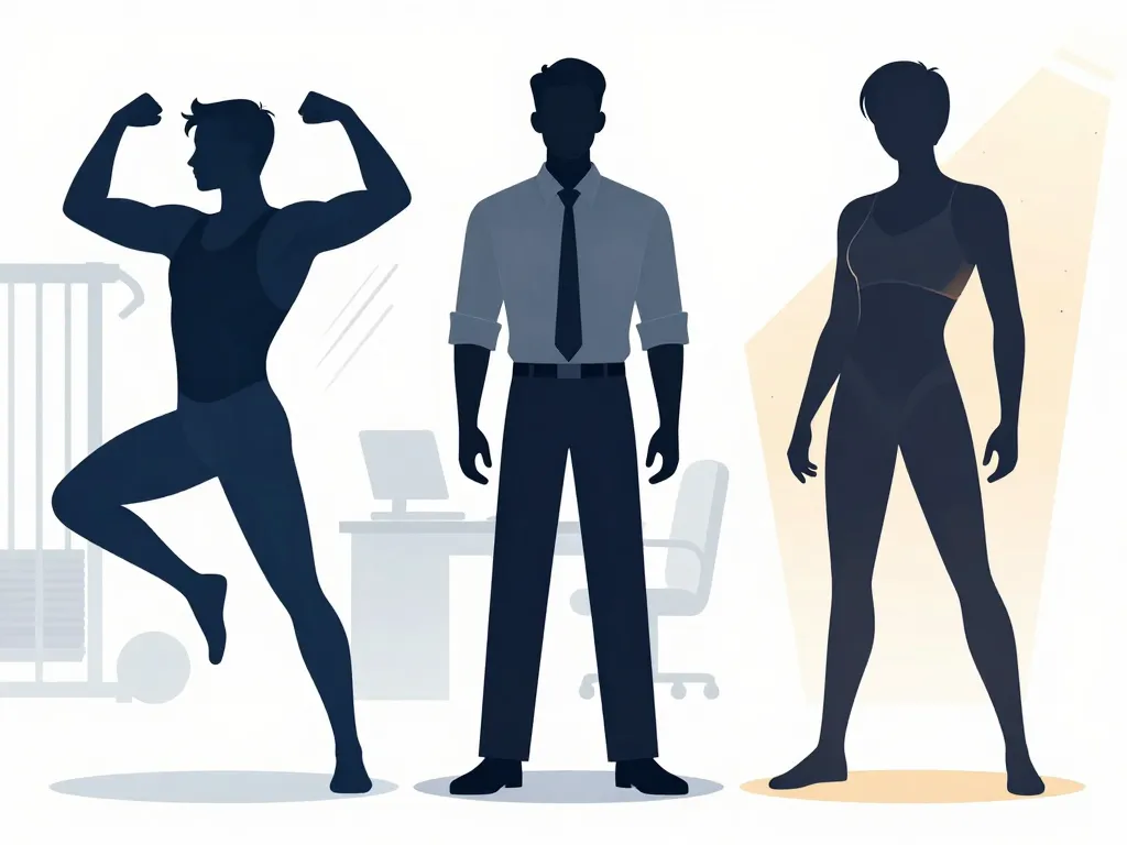 Scène body homme adulte pour sport, bureau, mode