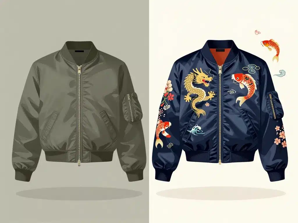 Comparatif visuel bomber japonais MA-1 et sukajan