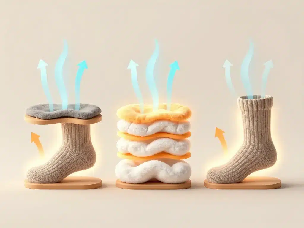 schéma matériaux chaussette chausson pour homme, laine coton synthétique