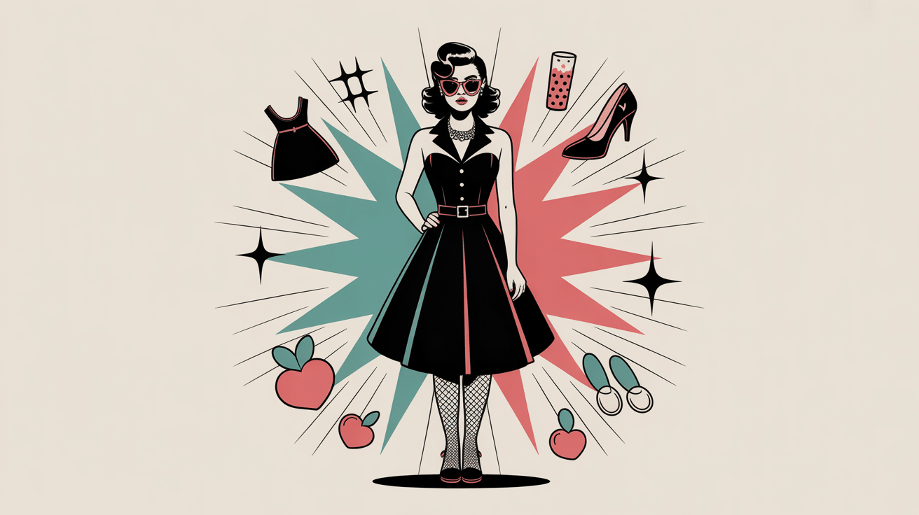 look année 50 rockabilly femme illustration guide pin-up