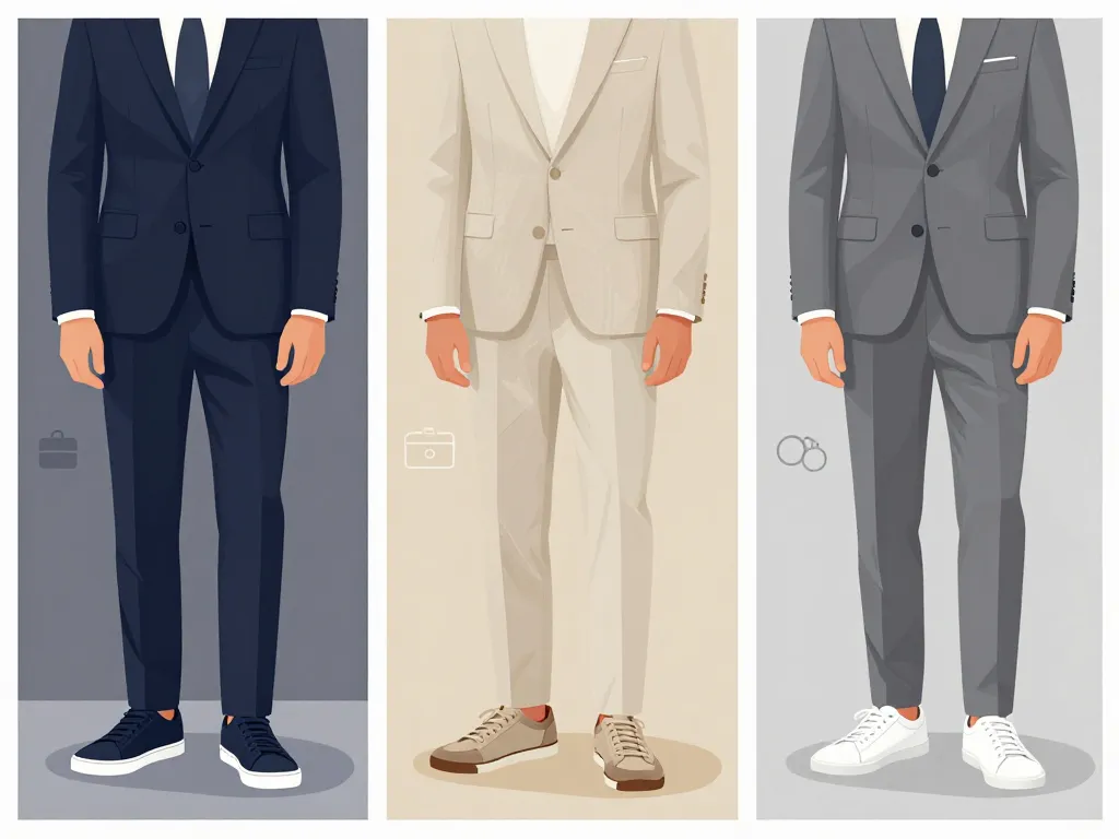 quelle basket avec un costume, triptyque bureau casual mariage