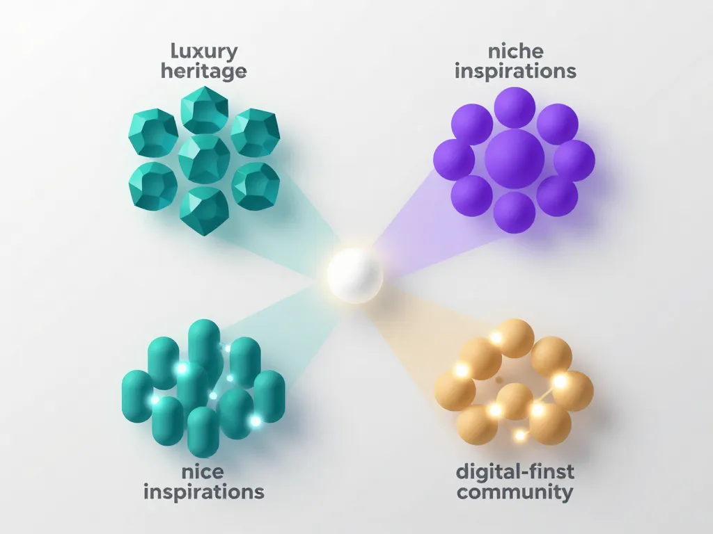 Diagramme conceptuel resala parfum segments luxe niche accessible communauté