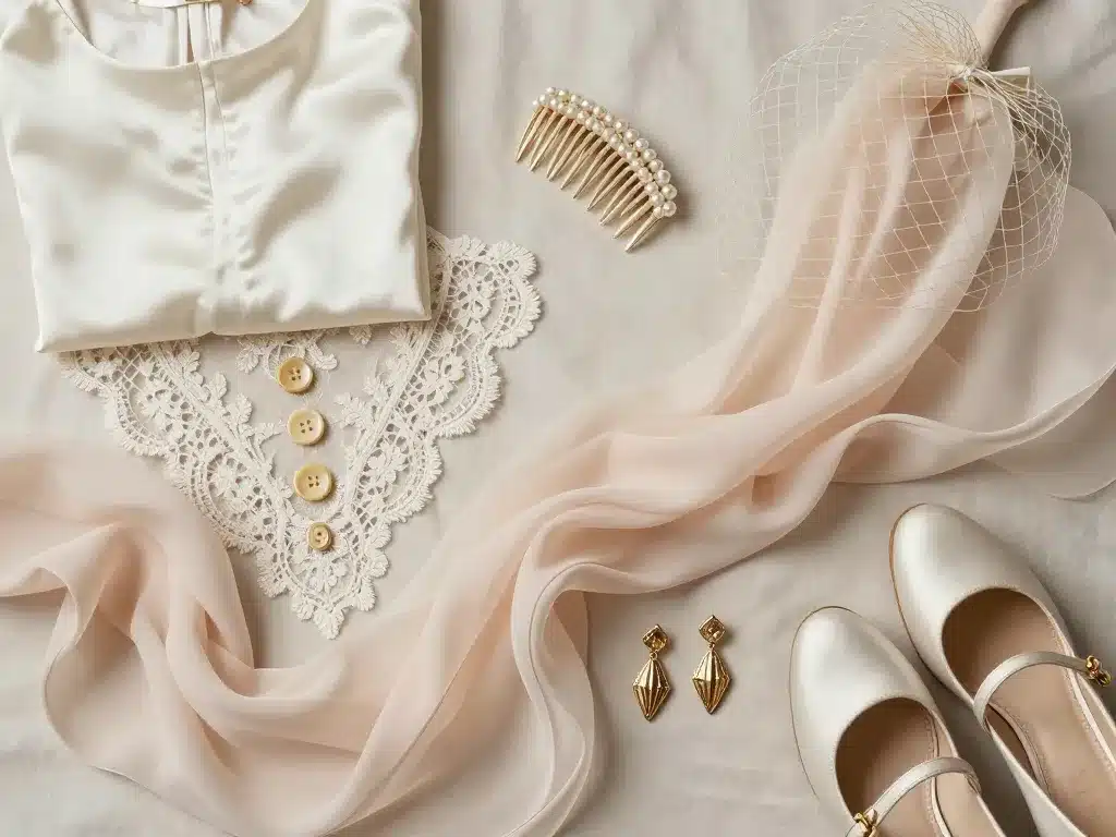 robe vintage mariage avec dentelle, perles et voile