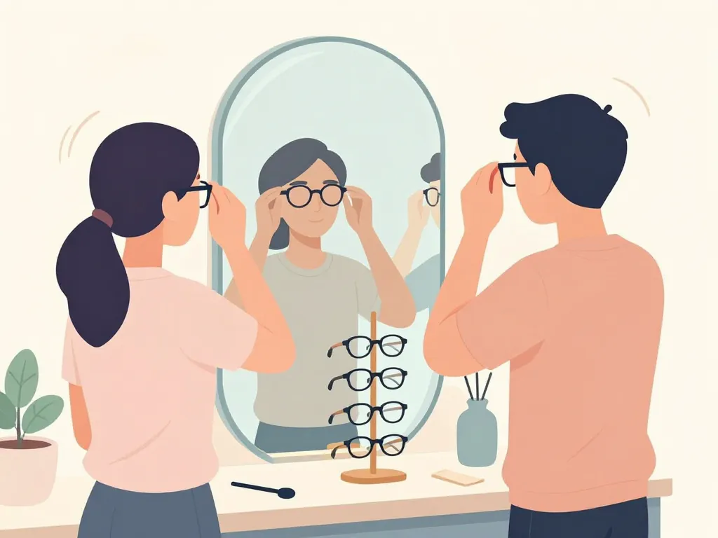 Scène top 10 marque lunette de vue essai de montures devant miroir