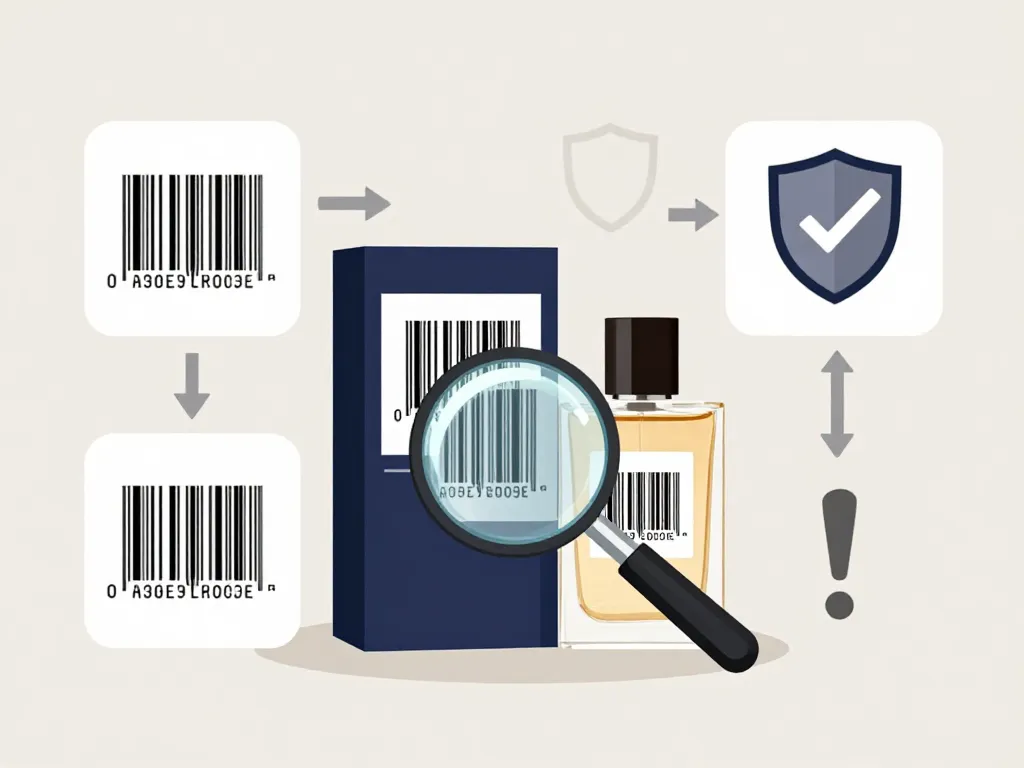 Contrôles de base du code barre parfum original sur boîte et flacon
