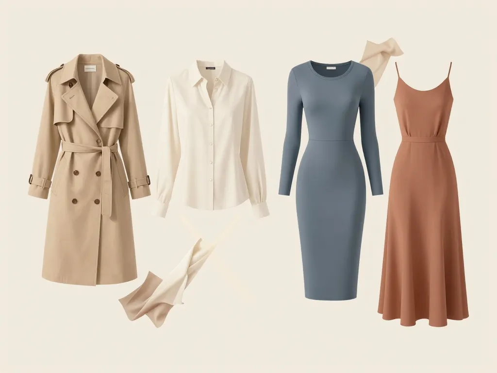 Sélection vetement en x avec blazer cintré, trench ceinturé et tops structurés