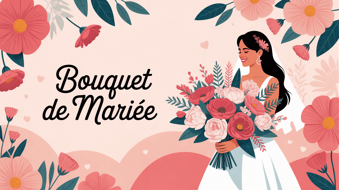 Illustration bouquet mariée moderne pastel