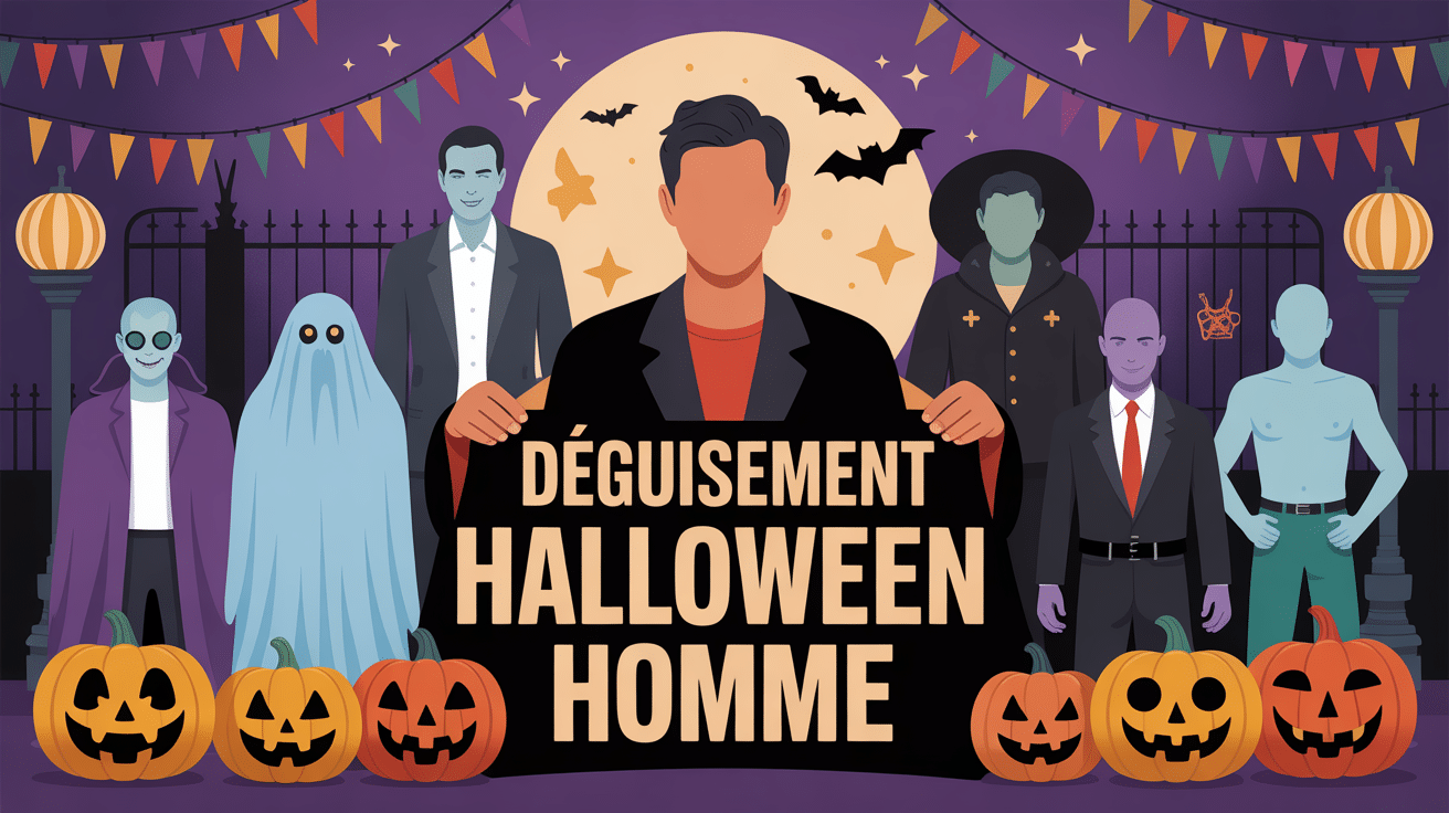 illustration déguisement halloween homme costumes variés ambiance nocturne
