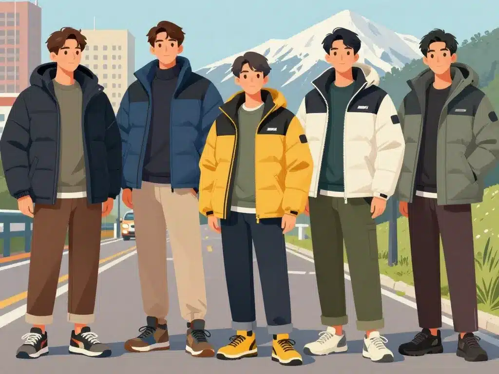 illustration marques doudoune en ville montagne