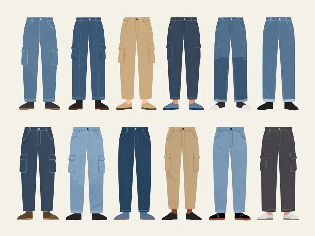 différentes coupes de jean cargo sur silhouettes