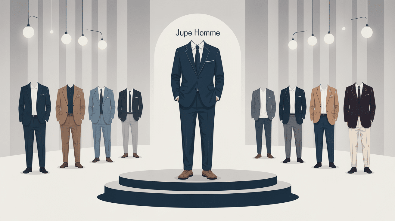illustration jupe homme podium mode élégante