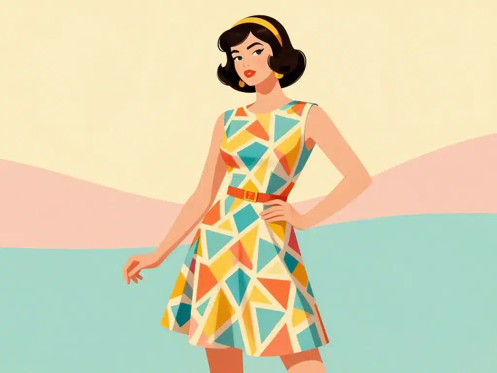 femme robe année 60 motifs géométriques
