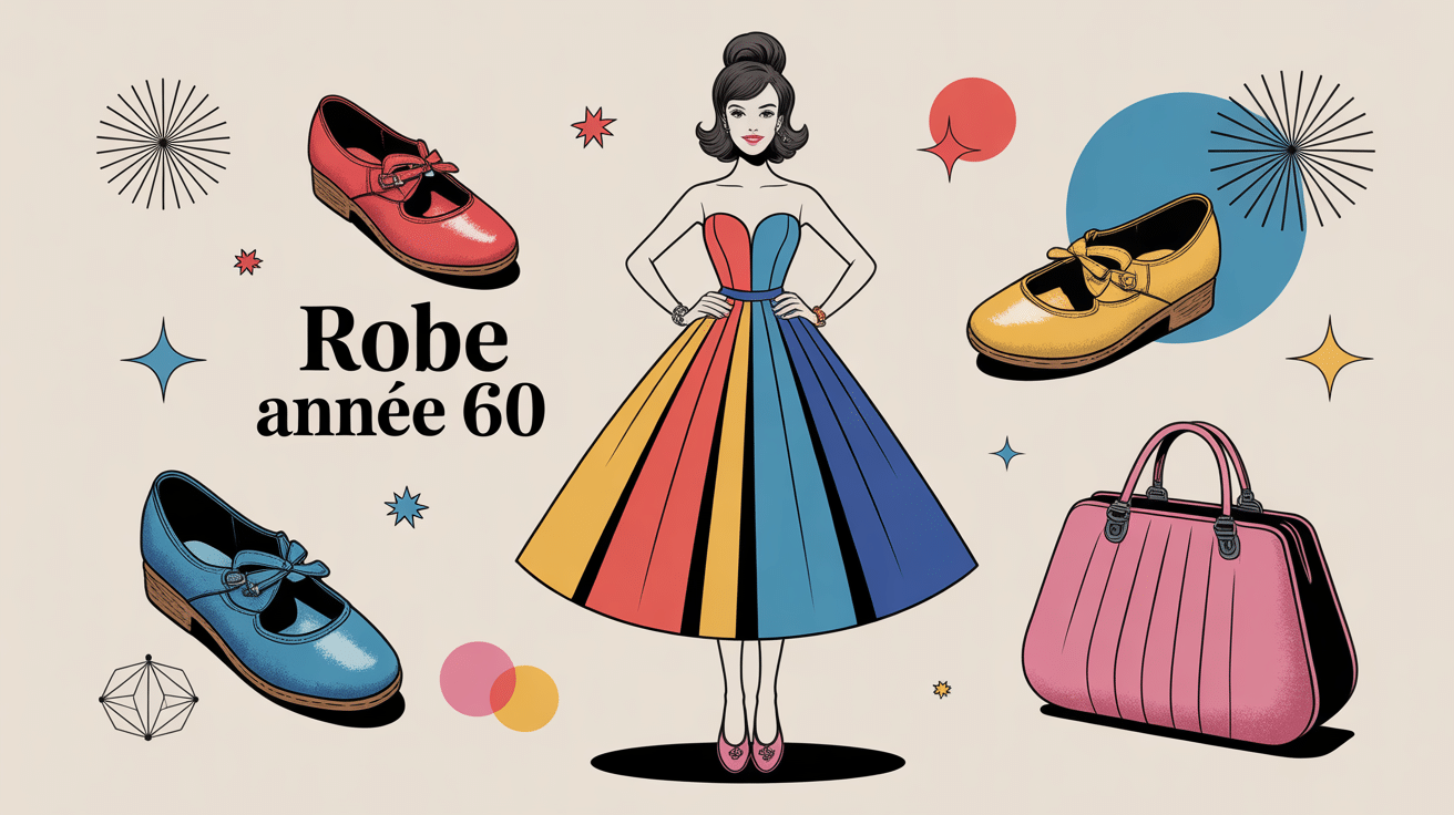 illustration femme robe année 60 accessoires rétro