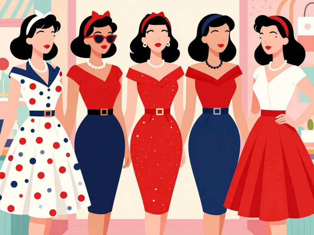 Silhouettes robe pin up rétro et accessoires vintage