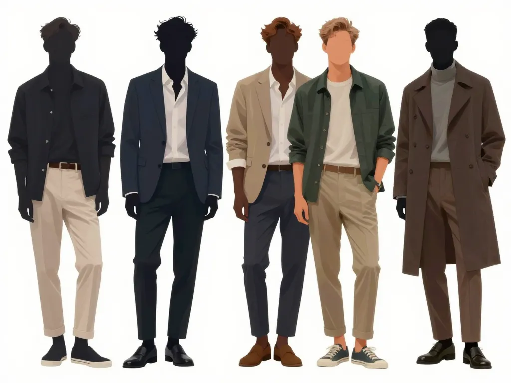 divers styles vestimentaires homme silhouettes stylisées