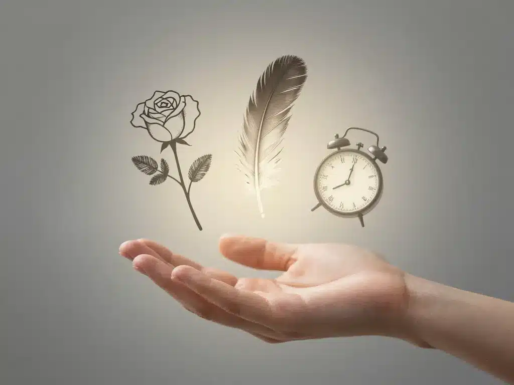 tatouage deuil motifs rose plume horloge abstraits